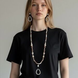 Long necklace earrings set stone beading boho artsy dangle statement